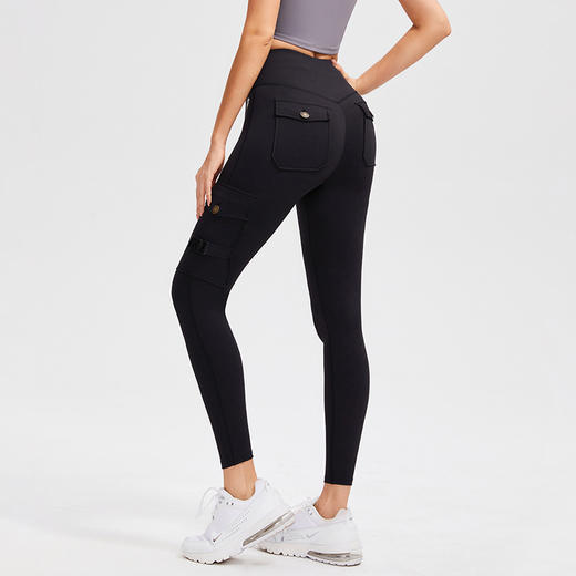科里芙口袋工装裤高腰提臀弹力紧身裤跑步运动裤速干长裤 商品图4