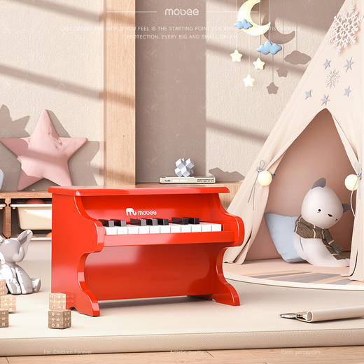 【孩子演奏的第一架钢琴】mobee玩具钢琴 儿童可弹奏的木质早教迷你钢琴 启蒙小琴 经典18键 满足钢琴初学训练 商品图3