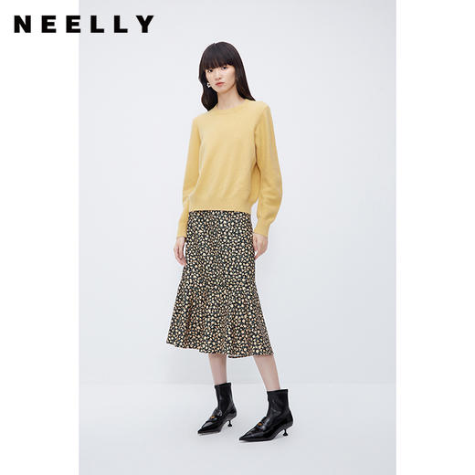 NEELLY纳俪商场同款碎花中长款半身裙女冬新款时尚百搭气质鱼尾裙N23111E01148 商品图1