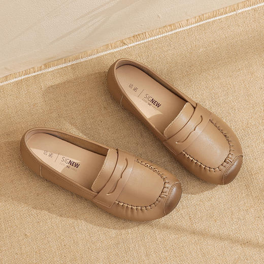 信诺真皮软底妈妈鞋单鞋女春秋款平底一脚蹬中老年舒适皮鞋老人鞋22Q2303-H5 商品图2