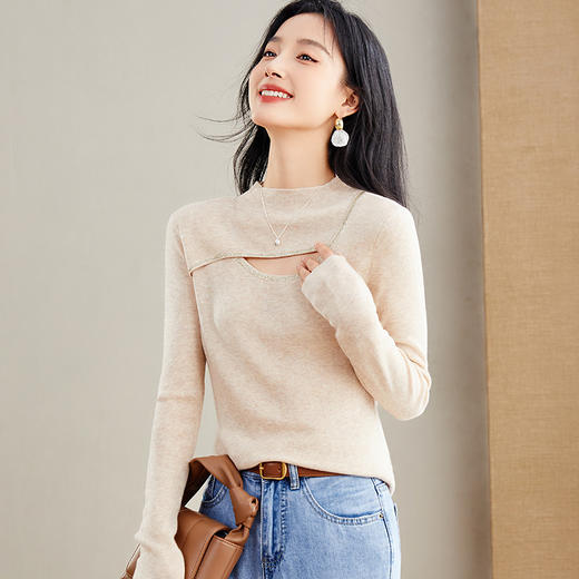 秋冬新款，小个子毛衣女短款半高领针织内搭时尚修身长袖打底衫CC-J286 商品图2