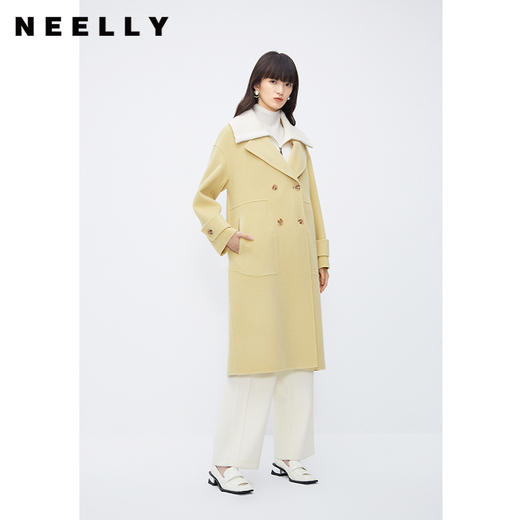 NEELLY纳俪商场同款100%绵羊毛针织翻领双面呢大衣女冬双排扣外套N23111N01135 商品图1