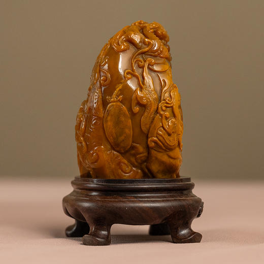 清 田黄石雕龙凤纹诗文印章（印文：怡然自得） 商品图1