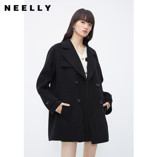 NEELLY纳俪商场同款西装款大衣女冬季双排扣时尚通勤中长款双面呢N23111N01137 商品图0