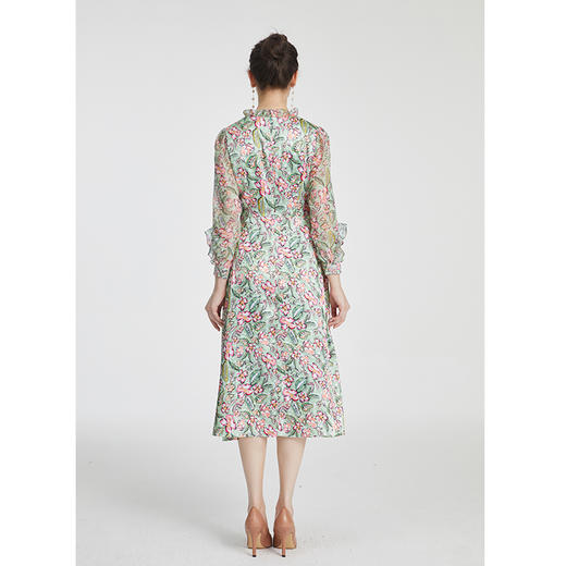 司歌印花光泽长袖连衣裙飘逸A881015 商品图3