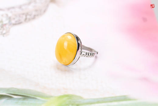 【清瑶】蜜蜡戒指，925银镶 商品图1