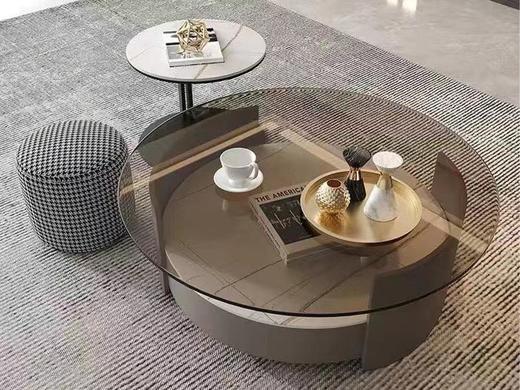 欧瑞驰 现代简约 2913茶几+边几+圆凳 玻璃+岩板+油漆柜/岩板+碳素钢+布凳[免费送装，偏远地区除外] 商品图1