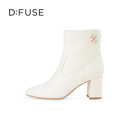Dfuse迪芙斯冬季新款牛皮方头优雅花扣粗跟短靴女DF34116015 商品图1