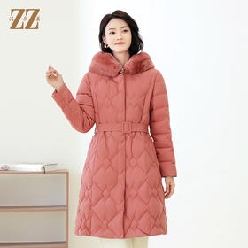 佐尔美冬季新款 时尚经典系腰绳獭兔毛领羽绒服外套女E14YT36