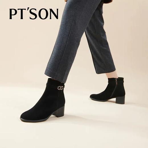 【自营】PT'SON/百田森  女士黑色羊皮革高跟休闲鞋 PYQD3093 商品图1