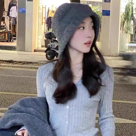 「4色可选！小熊护耳帽」2023新款小熊护耳帽秋冬季保暖毛线帽韩版灰色护耳针织帽配饰 商品图2