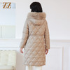 佐尔美冬季新款 简约时尚双面穿菱形格可拆狐毛领羽绒服女E14YH16 商品缩略图4