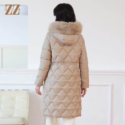 佐尔美冬季新款 简约时尚双面穿菱形格可拆狐毛领羽绒服女E14YH16 商品图4