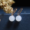 18K玫瑰金和田玉（白玉）耳钩/圆珠8mm/总长22.5mm 商品缩略图0