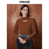 VIMAGE纬漫纪冬季新款100%绵羊毛镂空套头长袖纯色通勤针织衫V2001622 商品缩略图1