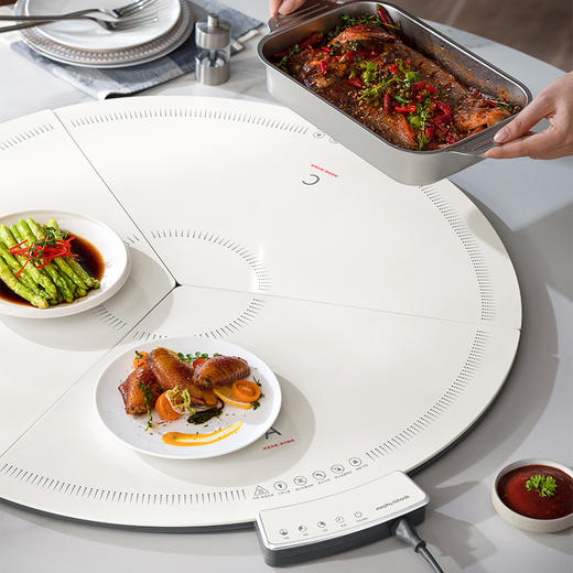 摩飞圆形折叠暖菜板MR8306  分区控温快速加热饭菜 商品图10