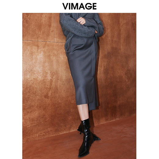 VIMAGE纬漫纪冬季新款高腰不规则下摆半身裙V2006629 商品图0