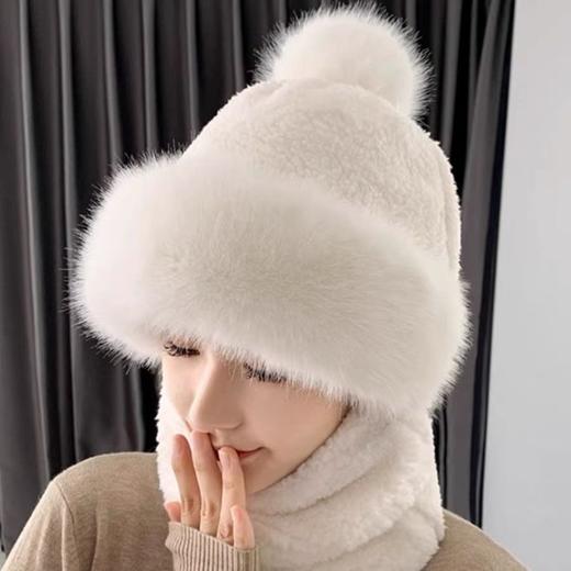 「五色可选！一体帽」2023新款一体帽子女围脖口罩加绒加厚保暖毛绒冬防寒护耳可爱连帽配饰 商品图3
