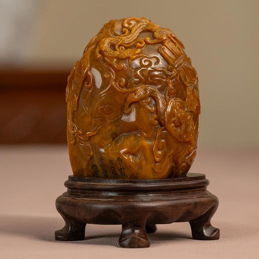 清 田黄石雕龙凤纹诗文印章（印文：怡然自得） 商品图4