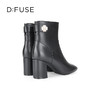 Dfuse迪芙斯冬季新款牛皮方头优雅花扣粗跟短靴女DF34116015 商品缩略图6