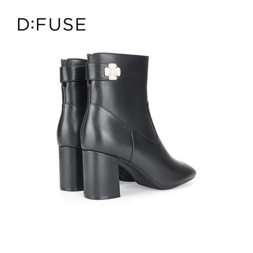 Dfuse迪芙斯冬季新款牛皮方头优雅花扣粗跟短靴女DF34116015 商品图6
