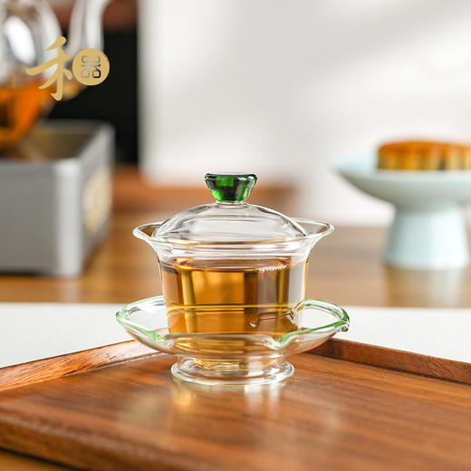 禾器晶彩·禾荷盖碗 玻璃盖碗耐高温玻璃茶碗功夫茶碗三才盖碗盖碗茶 商品图11