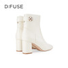 Dfuse迪芙斯冬季新款牛皮方头优雅花扣粗跟短靴女DF34116015 商品缩略图3