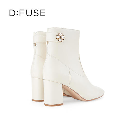 Dfuse迪芙斯冬季新款牛皮方头优雅花扣粗跟短靴女DF34116015 商品图3