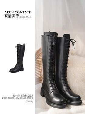 ARCHCONTACT安启美奈粗跟长筒骑士女靴52877