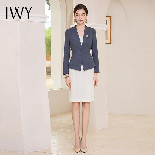 IWY/新款女装高级感蓝灰色一粒扣职业西装工作服时尚西装连衣裙 C1858+Q997 商品图1