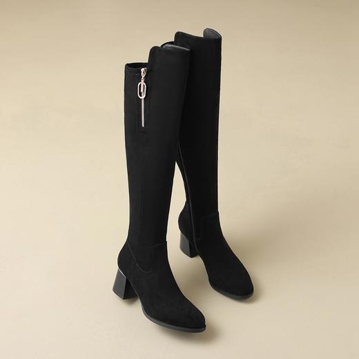 ZHR时髦金属链绒面长筒靴女2023秋冬新款柔软加绒保暖优雅骑士靴 商品图8