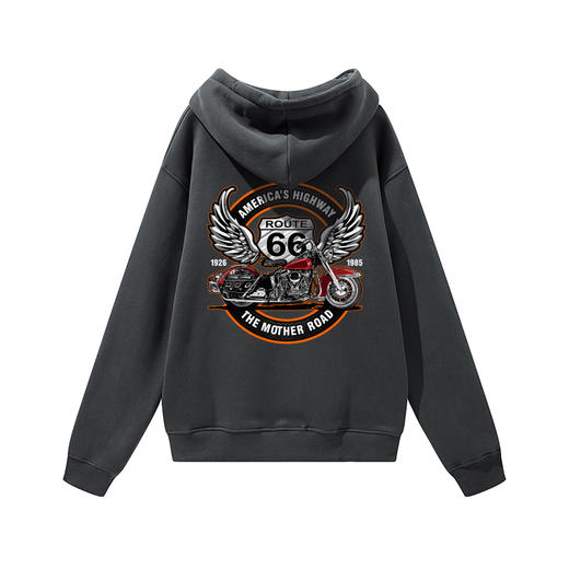 自由基地2023秋冬新款套头带帽抓绒保暖卫衣机车图案印花欧美流行 NMT-2081 商品图5