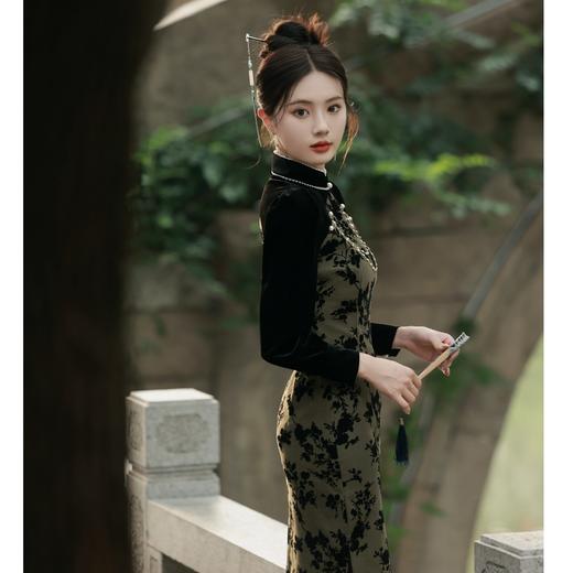 【双11】秋季新款复古气质民国风丝绒改良日常新式显瘦旗袍裙BJS-8603 商品图2