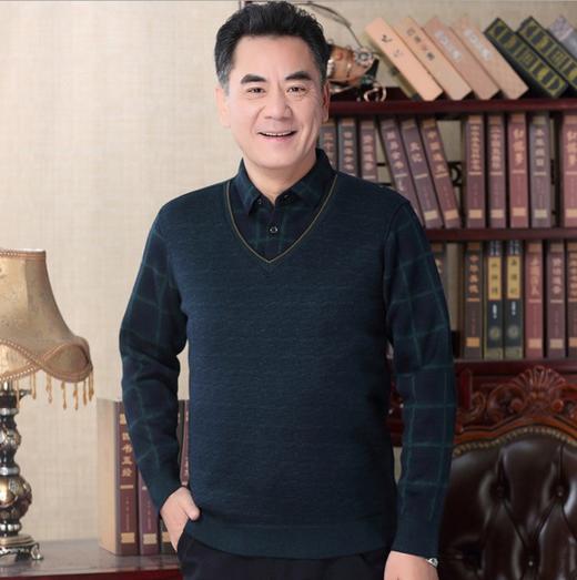【加绒加厚工艺，有效保暖！】中老年加绒加厚假两件毛衣，男40-50岁爸爸秋冬装加绒T恤男中年男装lm 商品图2
