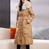 TC25440 卡其色白鸭绒羽绒服女中长款过膝2023冬时尚洋气狐狸毛领外套收腰 商品缩略图0