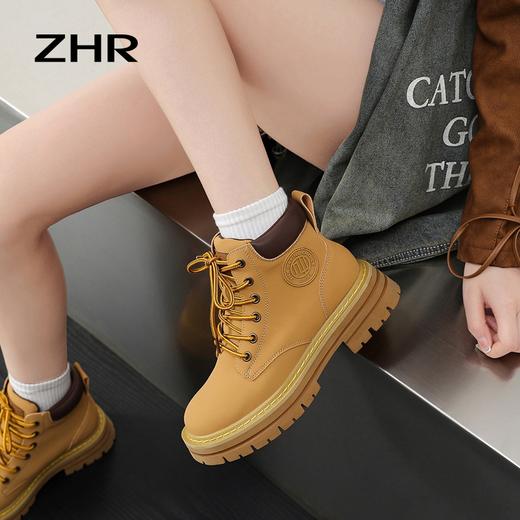 ZHR-2023新款英伦风马丁靴女厚底短靴户外通勤大黄靴 商品图4