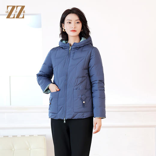 佐尔美冬季新款 简约时尚双面穿连帽短款羽绒服女E14YY04 商品图3