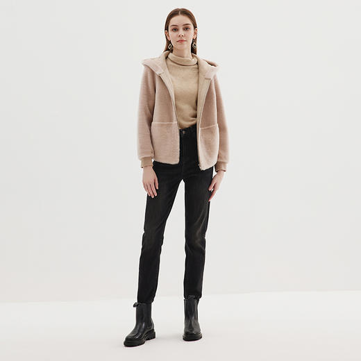 EITIE爱特爱冬季通勤修身纯色连帽毛呢外套7203911 商品图3