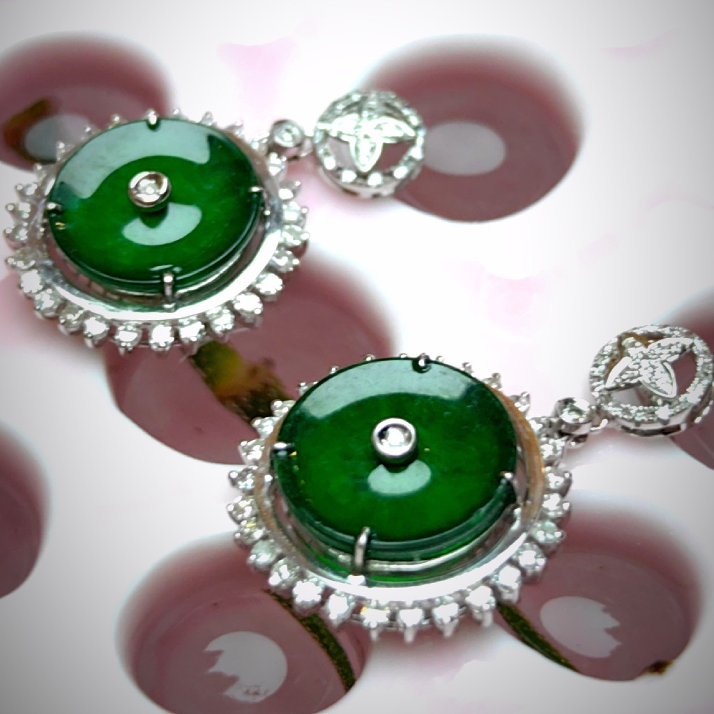 18k翡翠平安扣耳环