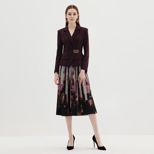 EITIE爱特爱冬季新款高腰修身拼接优雅百褶裙摆假两件连衣裙7207931 商品图3