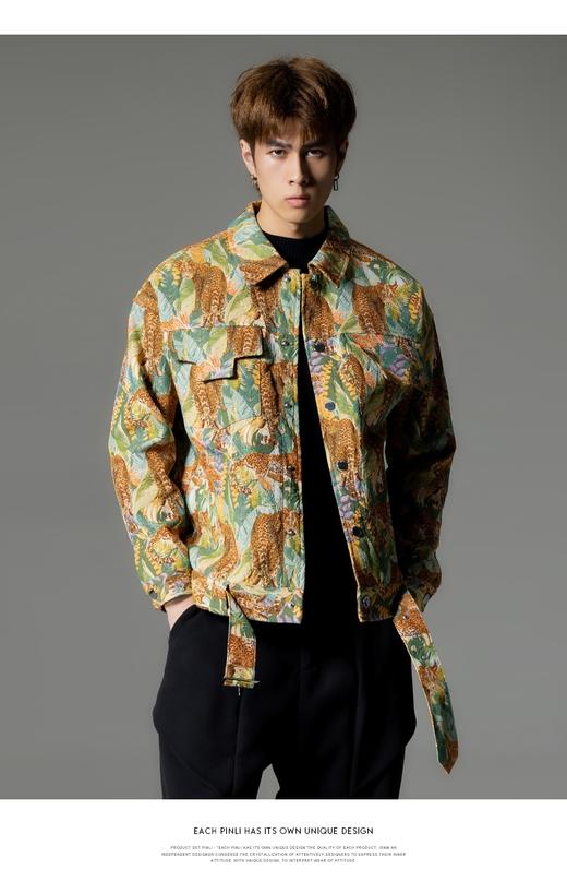 PINLI品立春季新品提花翻领夹克复古潮牌宽松休闲茄克外套男B233104109 商品图6