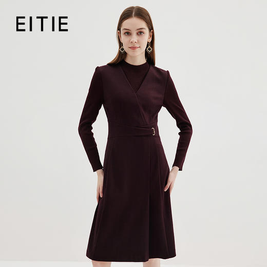 EITIE爱特爱冬季新款大气收腰显瘦通勤黑色连衣裙7207925 商品图1