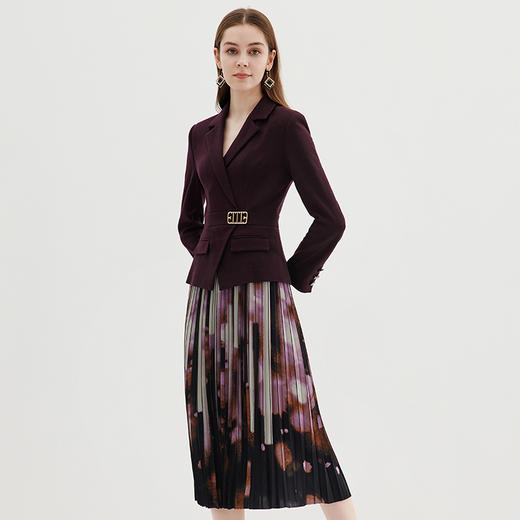 EITIE爱特爱冬季新款高腰修身拼接优雅百褶裙摆假两件连衣裙7207931 商品图2