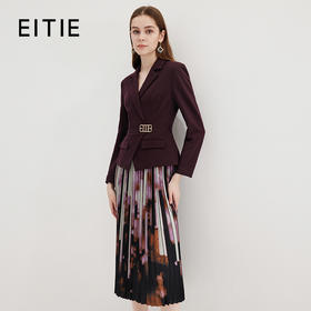 EITIE爱特爱冬季新款高腰修身拼接优雅百褶裙摆假两件连衣裙7207931