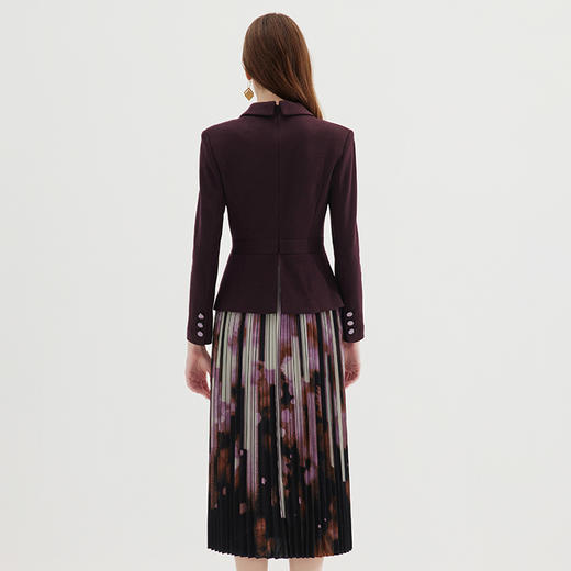 EITIE爱特爱冬季新款高腰修身拼接优雅百褶裙摆假两件连衣裙7207931 商品图4