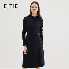 EITIE爱特爱冬季新款大气收腰显瘦通勤黑色连衣裙7207925