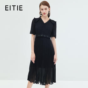 EITIE爱特爱夏季时尚纯色显瘦法式气质优雅百褶收腰连衣裙7077704J