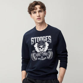 自由基地男女秋冬新款420克抓绒圆领套头卫衣创意越野图案印花款 NMT-2079