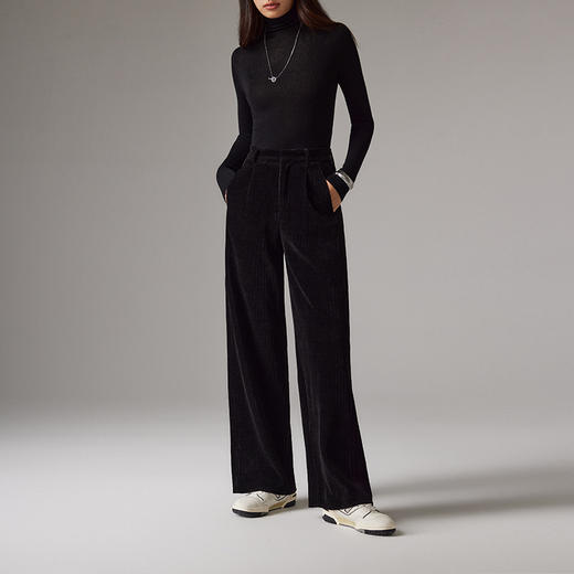 IN AND ON 秋冬保暖加厚雪尼尔休闲褶裥宽腿裤53565 商品图6