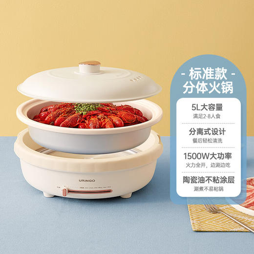 七彩叮当分体式电火锅家用5L大容量电热多功能电煮锅QC-HG02 标准款 商品图0